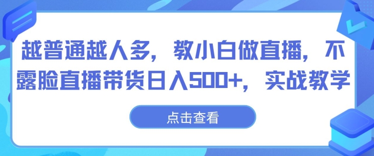 越普通越人多，教小白做直播，不露脸直播带货日入500+，实战教学-智慧宝库