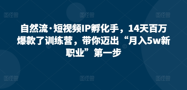 自然流·短视频IP孵化手，14天百万爆款了训练营，带你迈出“月入5w新职业”第一步-智慧宝库