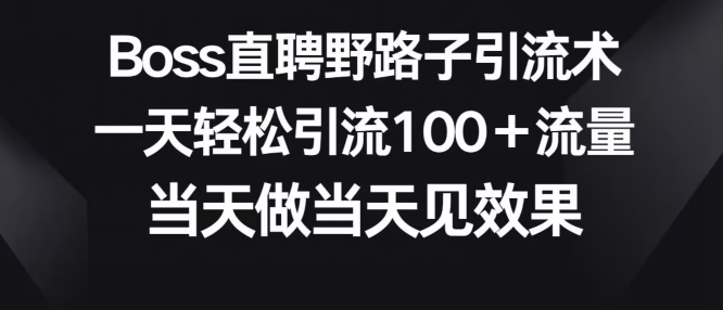 Boss直聘野路子引流术，一天轻松引流100+流量，当天做当天见效果-智慧宝库