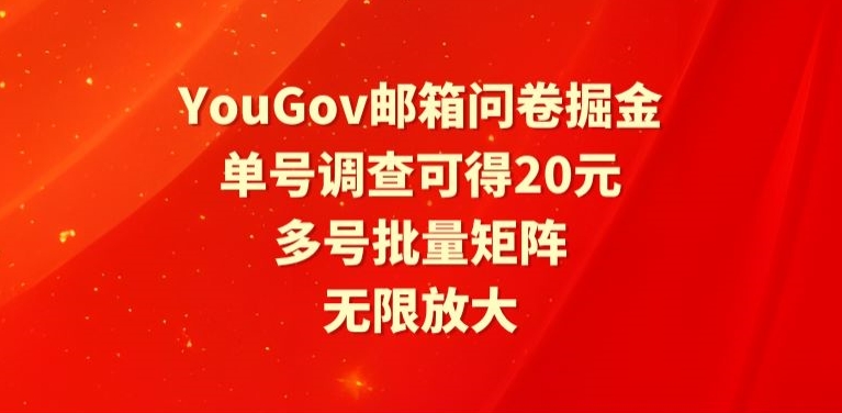 YouGov邮箱问卷掘金，单号调查可得20元，批量矩阵无限放大-智慧宝库