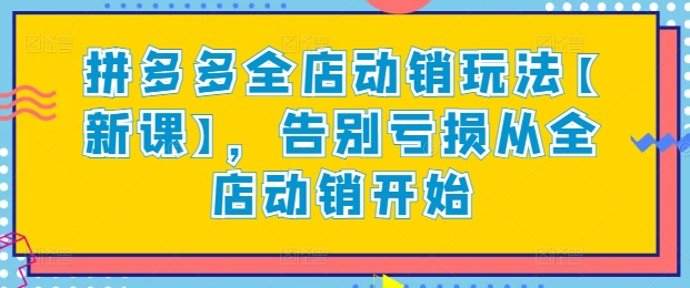 拼多多全店动销玩法【新课】，告别亏损从全店动销开始-智慧宝库