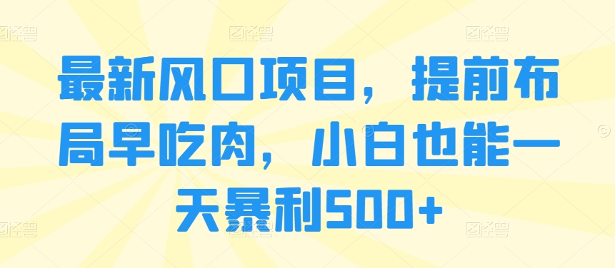 全新蓝海项目，抢占先机早吃荤，新手也可以一天爆利500-智慧宝库