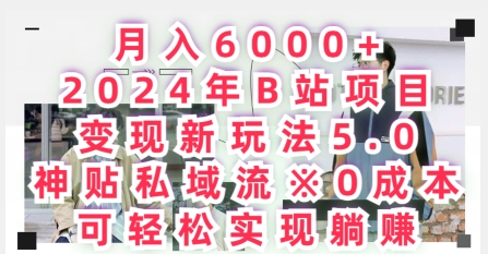 月入6000+，2024年B站项目变现新玩法5.0.神贴私域流0成本，可轻松实现躺赚-智慧宝库