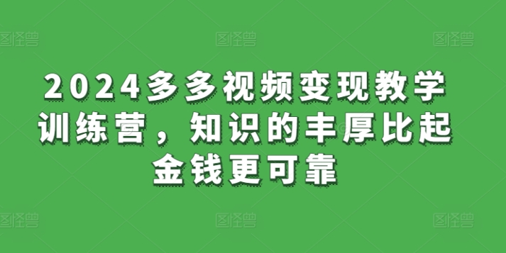 2024多多视频变现教学训练营，知识的丰厚比起金钱更可靠-智慧宝库