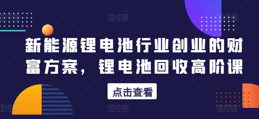 新能源锂电池领域自主创业财运计划方案，锂电池回收高级课-智慧宝库