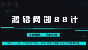 鸿铭网创88计第57计：2钟头转现 300 ，2024问卷调查表新模式-智慧宝库