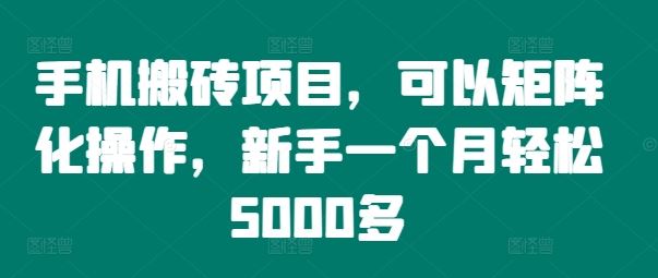 图片[1]-手机搬砖项目，可以矩阵化操作，新手一个月轻松5000多-智慧宝库